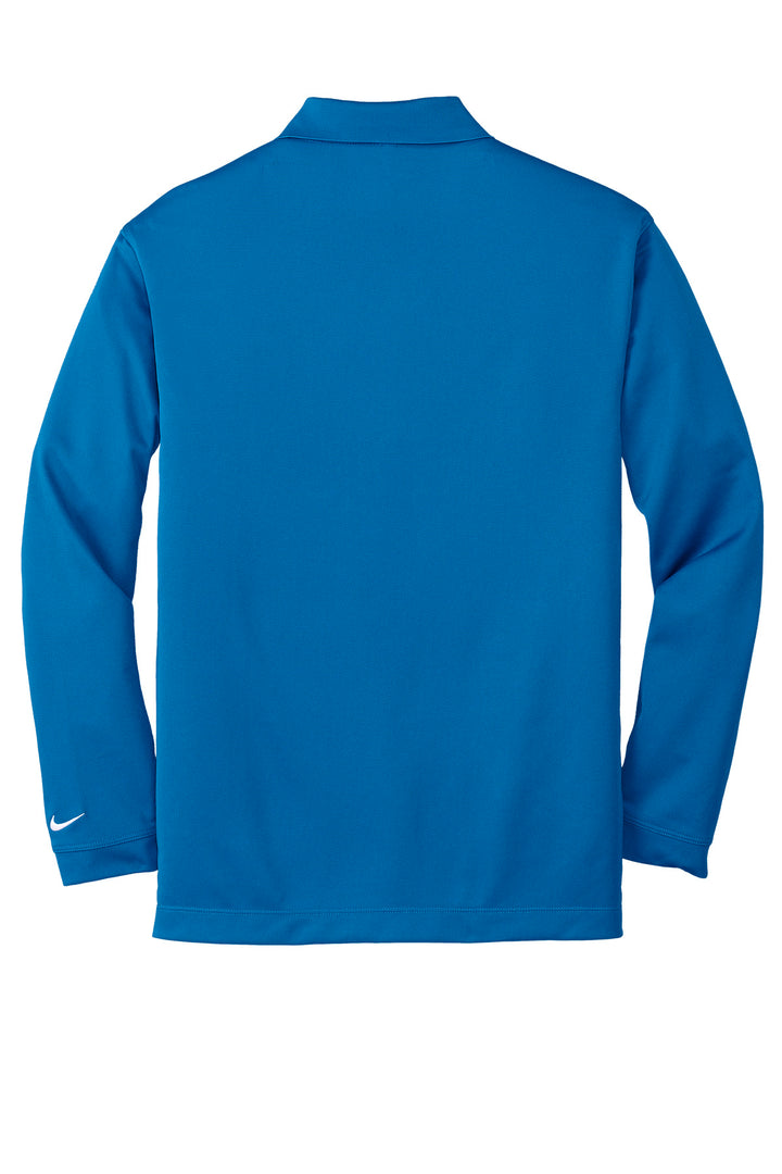 Rear View of Blue Sapphire Nike Long Sleeve Dri-FIT Stretch Tech Polo. 466364