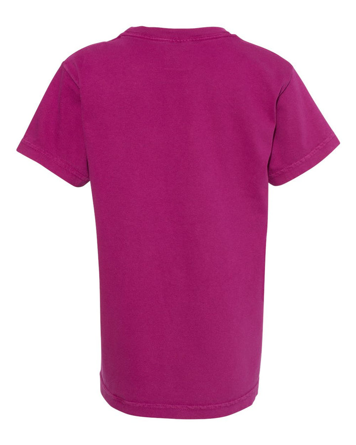 Rear View of Boysenberry Garment-Dyed Youth Heavyweight T-Shirt - 9018