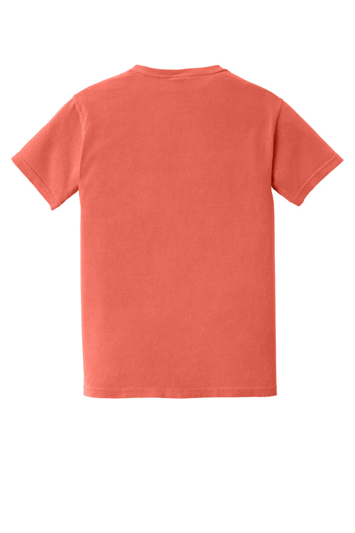 Rear View of Bright Salmon COMFORT COLORS Heavyweight Ring Spun Pocket Tee. 6030