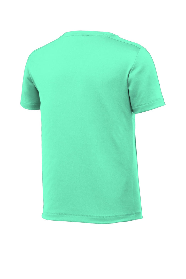 Rear View of Bright Seafoam Sport-Tek Youth Posi-UV Pro Tee. YST420