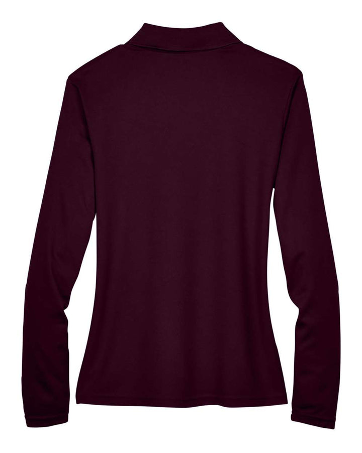 Rear View of Burgundy Women's Pinnacle Performance Long Sleeve Piqué Polo - 78192