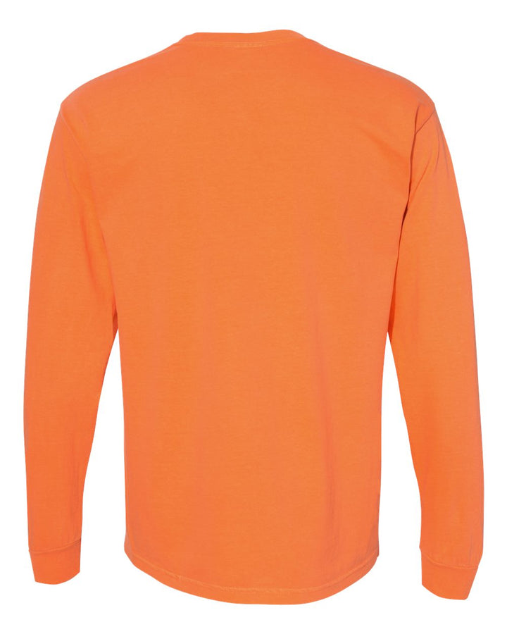 Rear View of Burnt Orange Garment-Dyed Heavyweight Long Sleeve T-Shirt - 6014