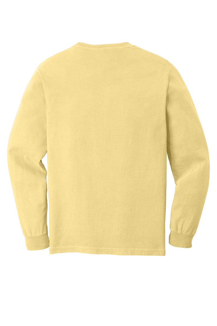 Rear View of Butter COMFORT COLORS Heavyweight Ring Spun Long Sleeve Pocket Tee. 4410