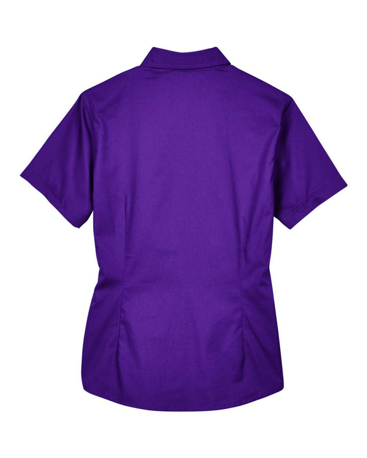 Rear View of Campus Purple Women's Optimum Short Sleeve Twill Shirt - 78194