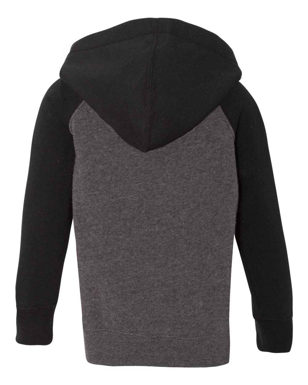 Rear View of Carbon/ Black Toddler Special Blend Hooded Raglan Sweatshirt - PRM10TSB