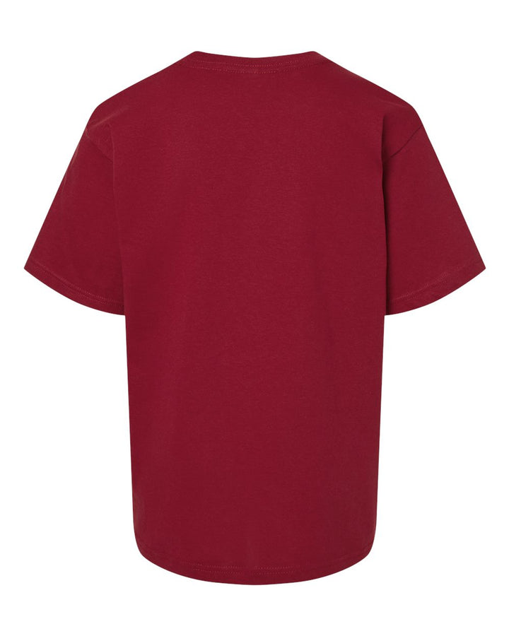 Rear View of Cardinal Red Youth Gold Soft Touch T-Shirt - 4850