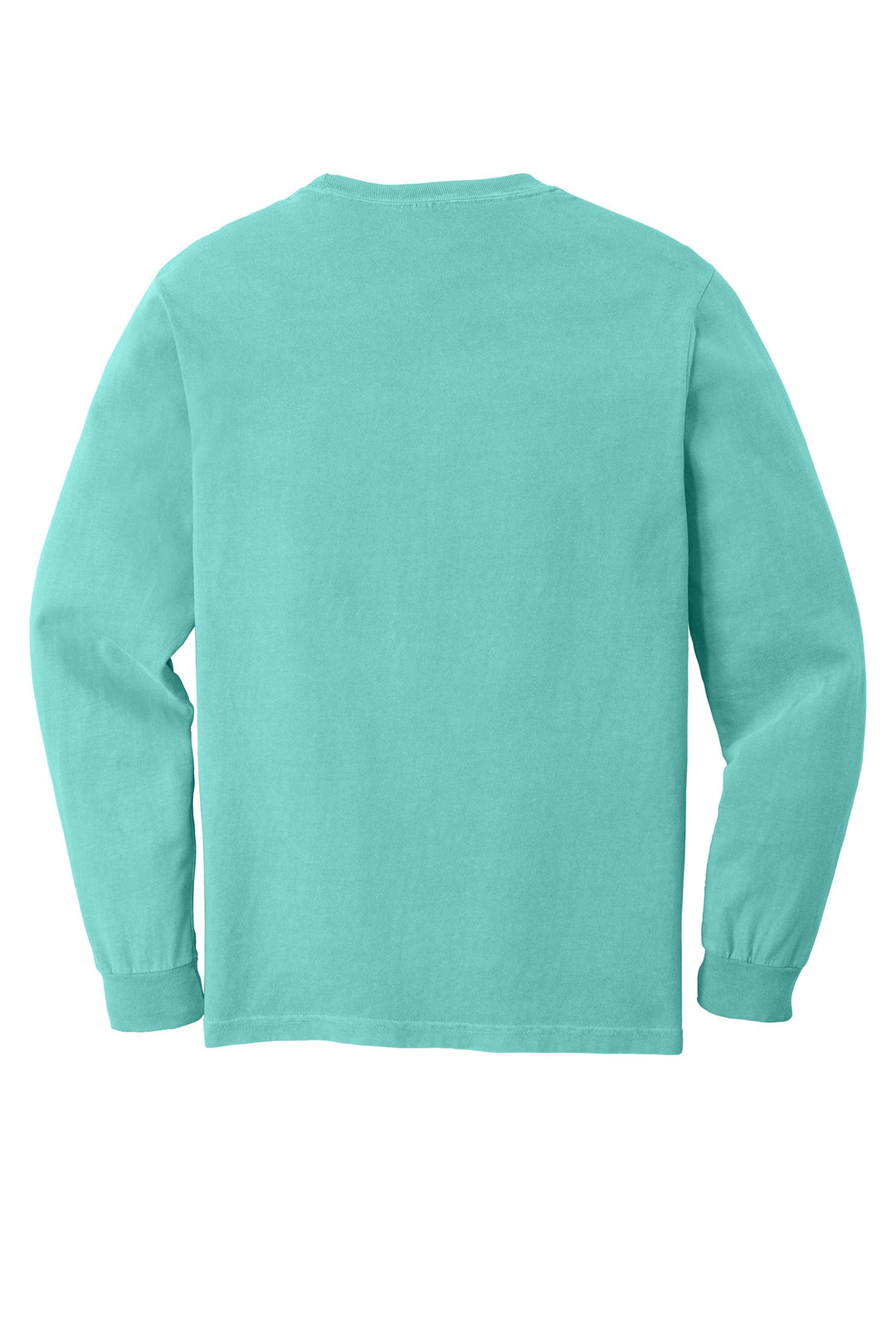 Rear View of Chalky Mint COMFORT COLORS Heavyweight Ring Spun Long Sleeve Pocket Tee. 4410