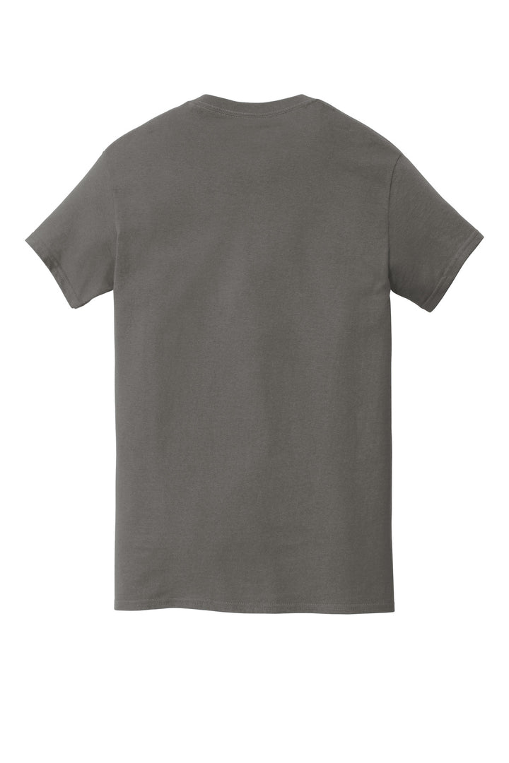 Rear View of Charcoal Gildan Heavy Cotton 100% Cotton Pocket T-Shirt. 5300