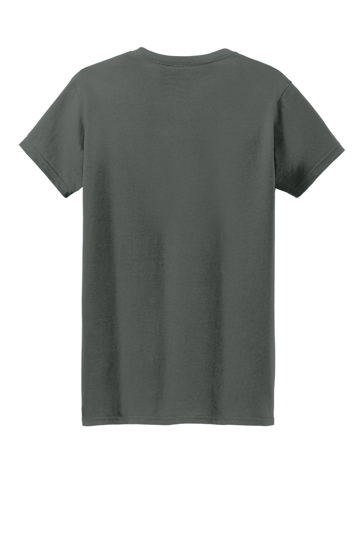 Rear View of Charcoal Gildan Women's Heavy Cotton 100% Cotton T-Shirt. 5000L