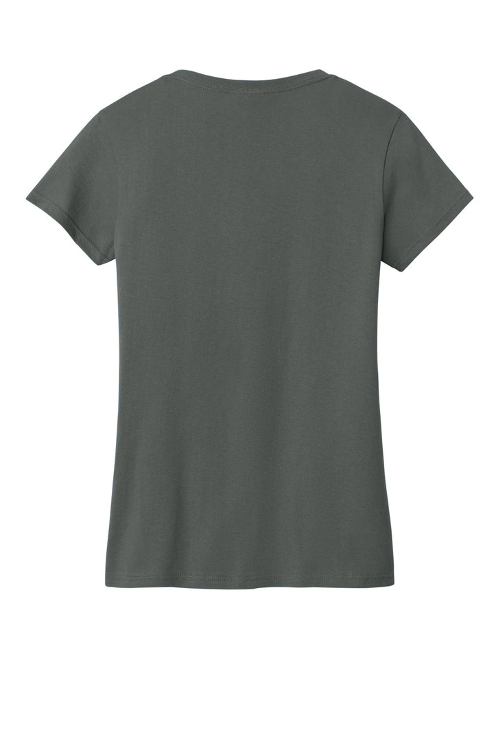 Rear View of Charcoal Gildan Women's Heavy Cotton 100% Cotton V-Neck T-Shirt. 5V00L
