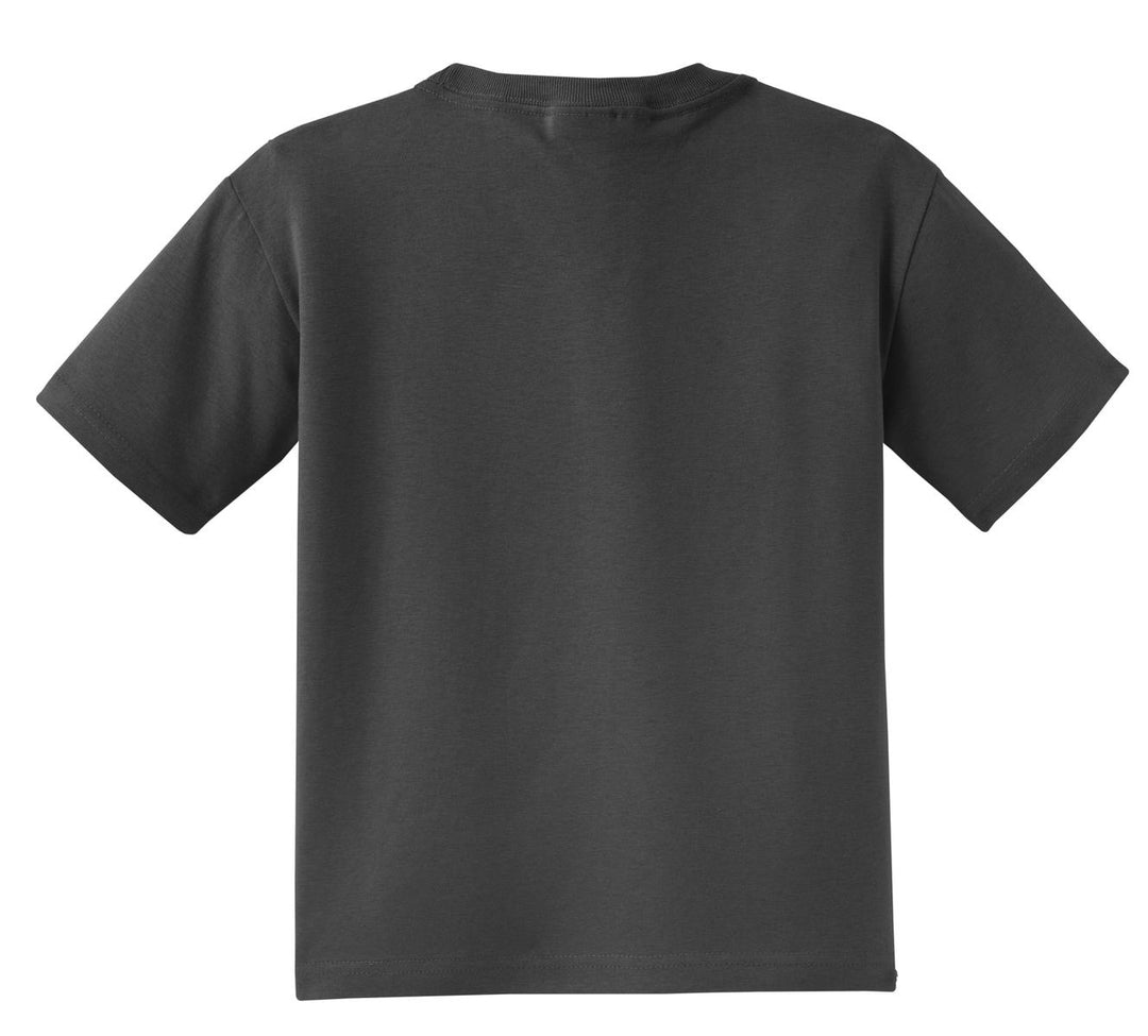 Rear View of Charcoal Grey Jerzees - Youth Dri-Power 50/50 Cotton/Poly T-Shirt. 29B