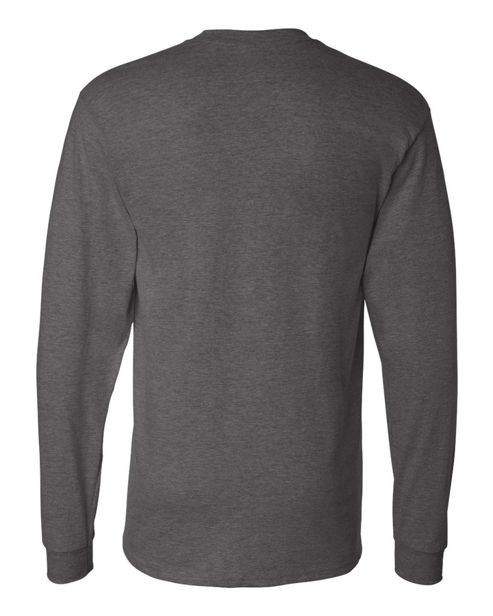 Rear View of Charcoal Heather Beefy-T® Long Sleeve T-Shirt - 5186
