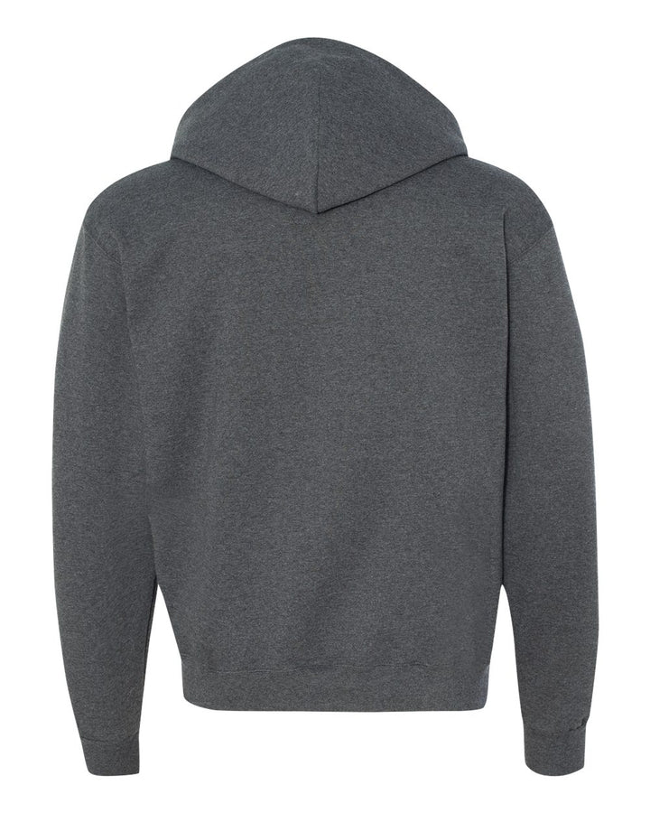 Rear View of Charcoal Heather Powerblend® Full-Zip Hooded Sweatshirt - S800