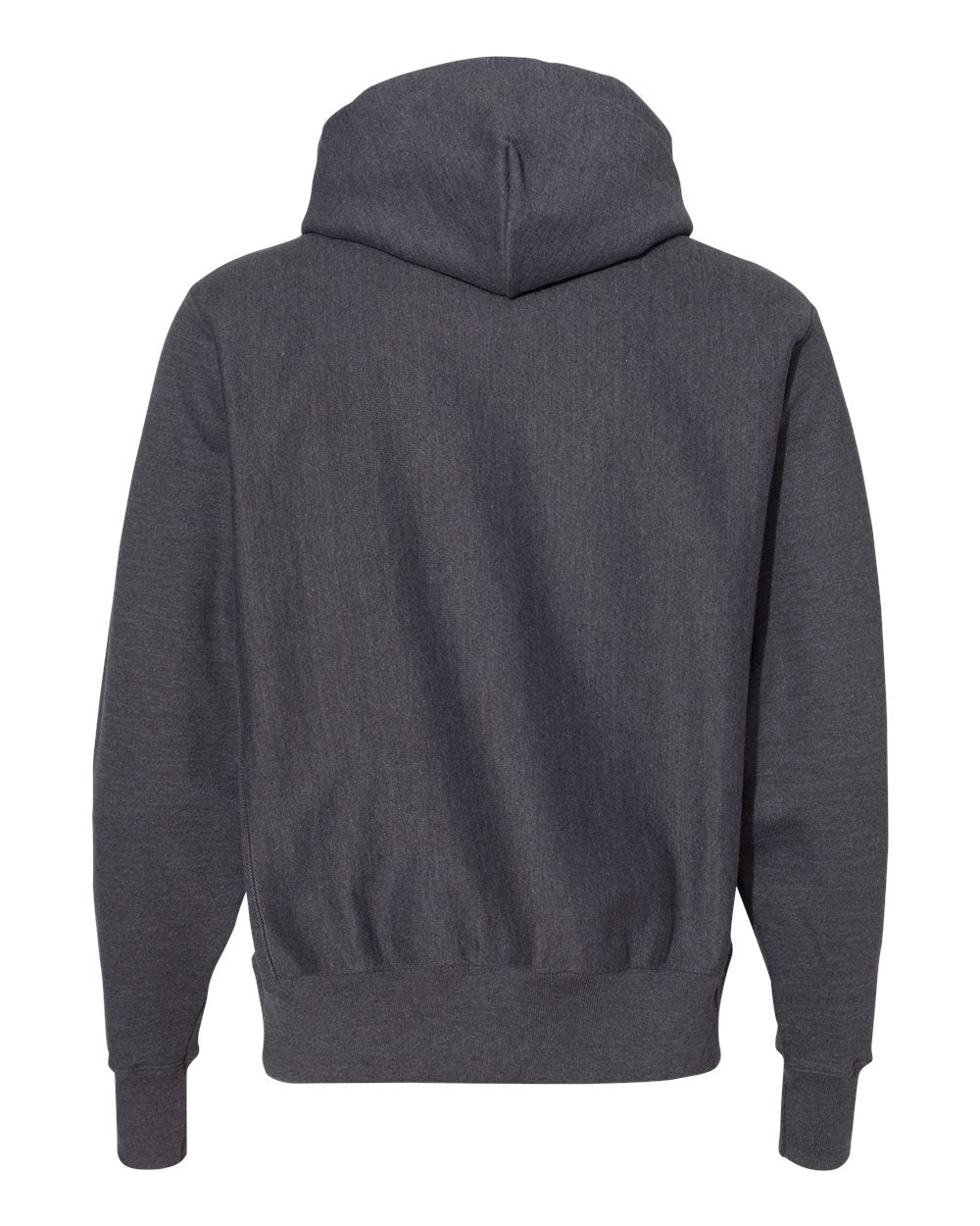 Rear View of Charcoal Heather Reverse Weave® Hooded Sweatshirt - S101