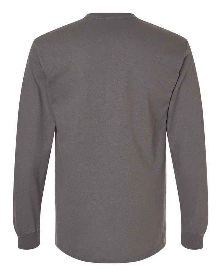 Rear View of Charcoal Heavy Cotton™ Long Sleeve T-Shirt - 5400