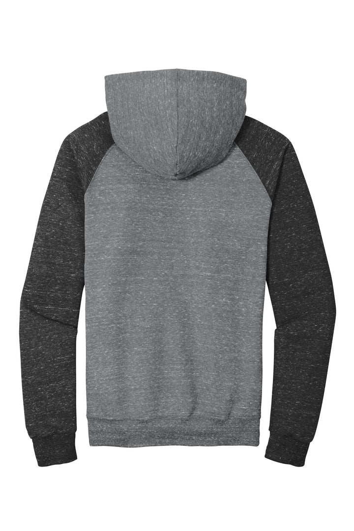 Rear View of Charcoal/Black Jerzees Snow Heather French Terry Raglan Hoodie 90M