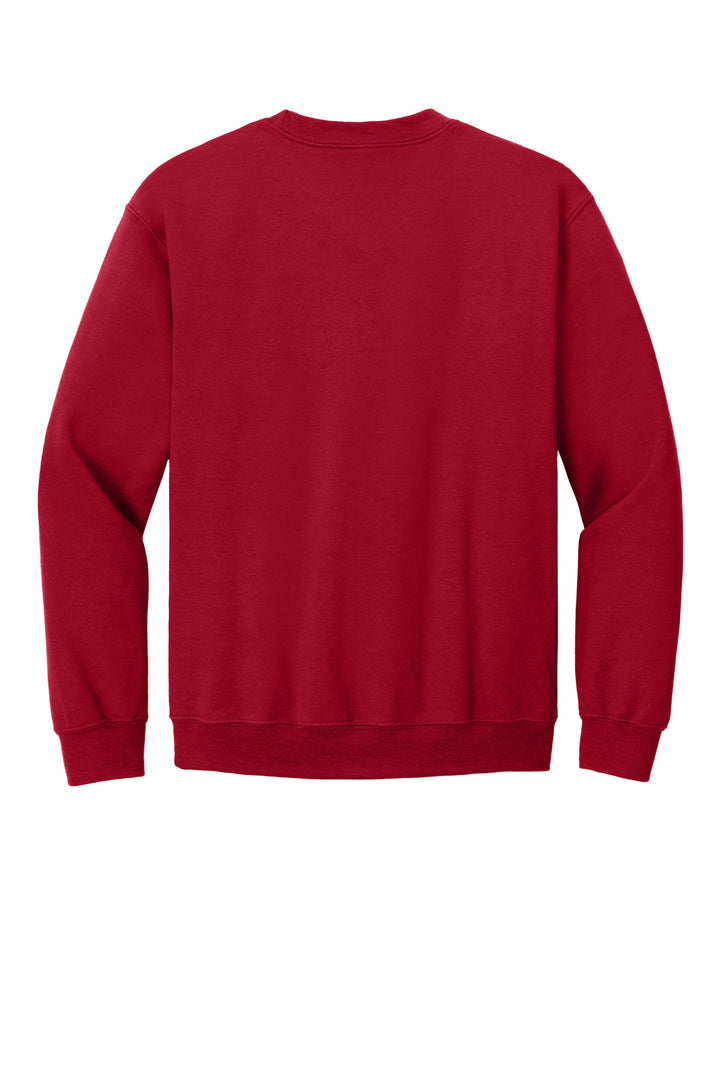 Rear View of Cherry Red Gildan Heavy Blend Crewneck Sweatshirt. 18000