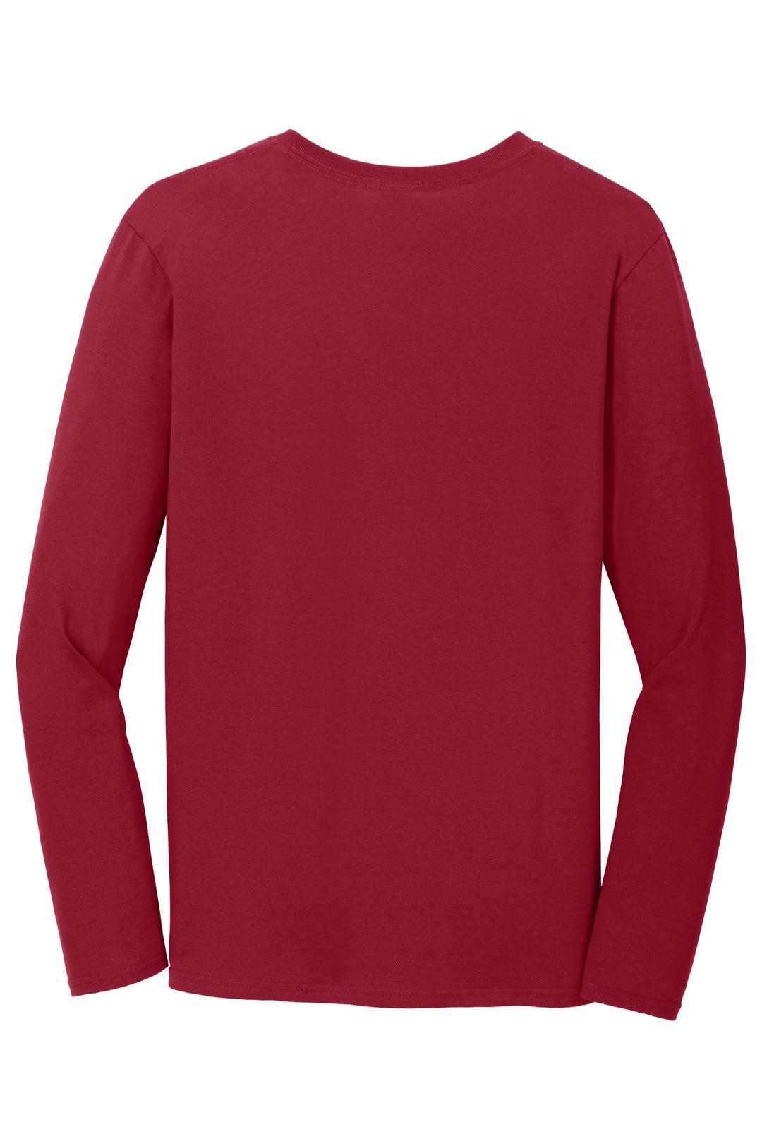 Rear View of Cherry Red Gildan Softstyle Long Sleeve T-Shirt. 64400