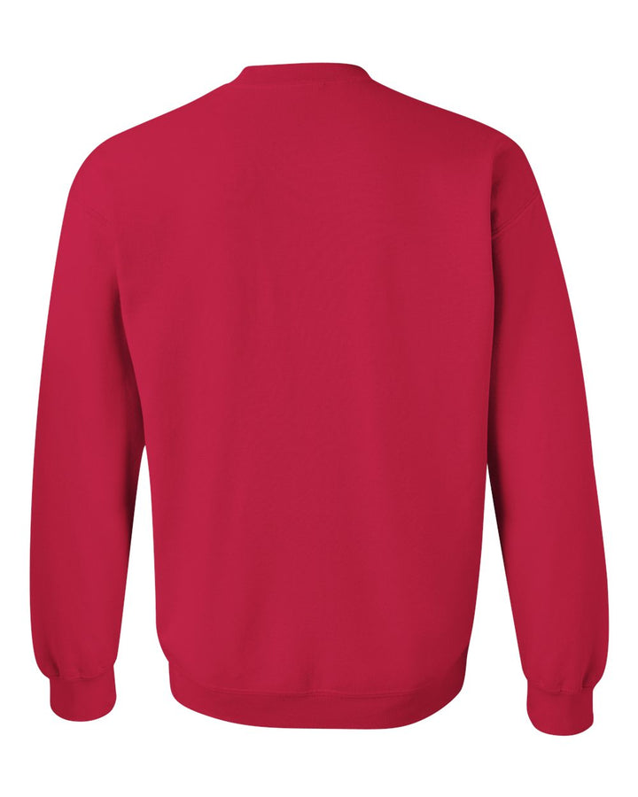 Rear View of Cherry Red Heavy Blend™ Crewneck Sweatshirt - 18000