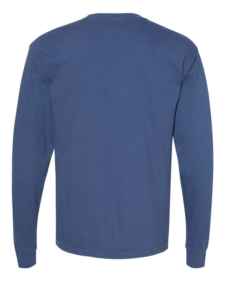 Rear View of China Blue Garment-Dyed Heavyweight Long Sleeve T-Shirt - 6014