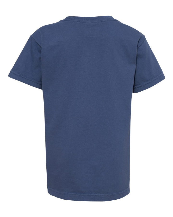 Rear View of China Blue Garment-Dyed Youth Heavyweight T-Shirt - 9018