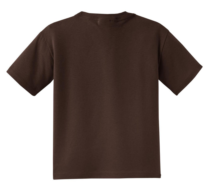 Rear View of Chocolate Jerzees - Youth Dri-Power 50/50 Cotton/Poly T-Shirt. 29B