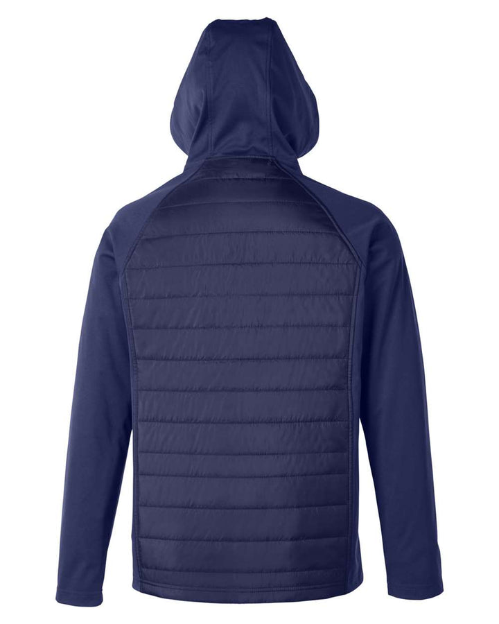 Rear View of Classic Navy Unisex Techno Lite Hybrid Hooded Jacket - CE808
