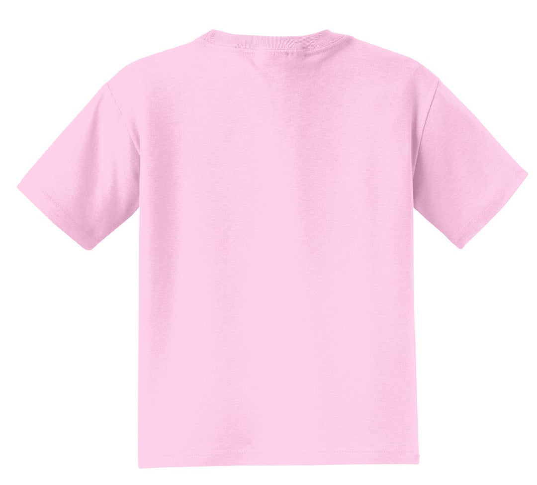 Rear View of Classic Pink Jerzees - Youth Dri-Power 50/50 Cotton/Poly T-Shirt. 29B