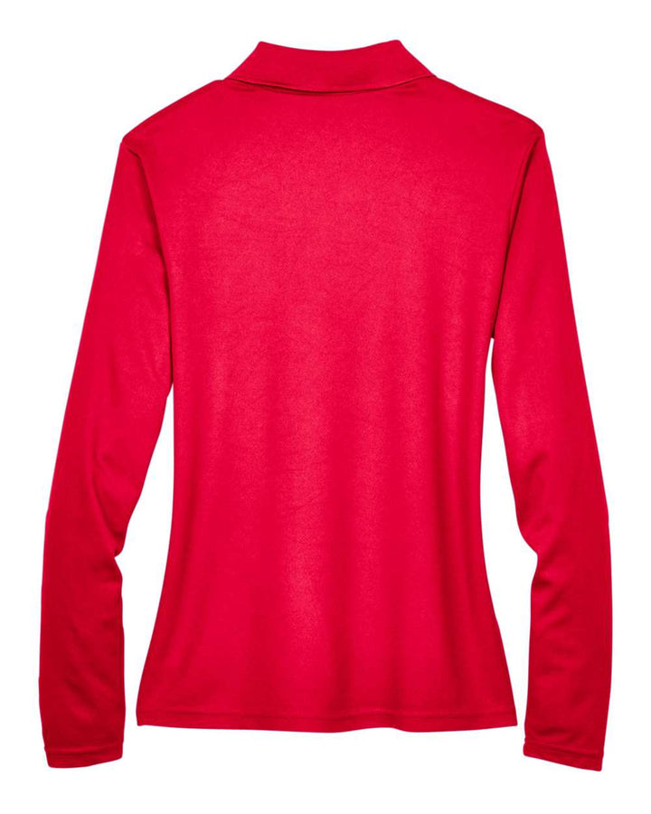 Rear View of Classic Red Women's Pinnacle Performance Long Sleeve Piqué Polo - 78192
