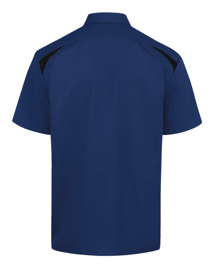 Rear View of Cobalt Blue/ Black Men's Short Sleeve Performance Team Shirt - 0005