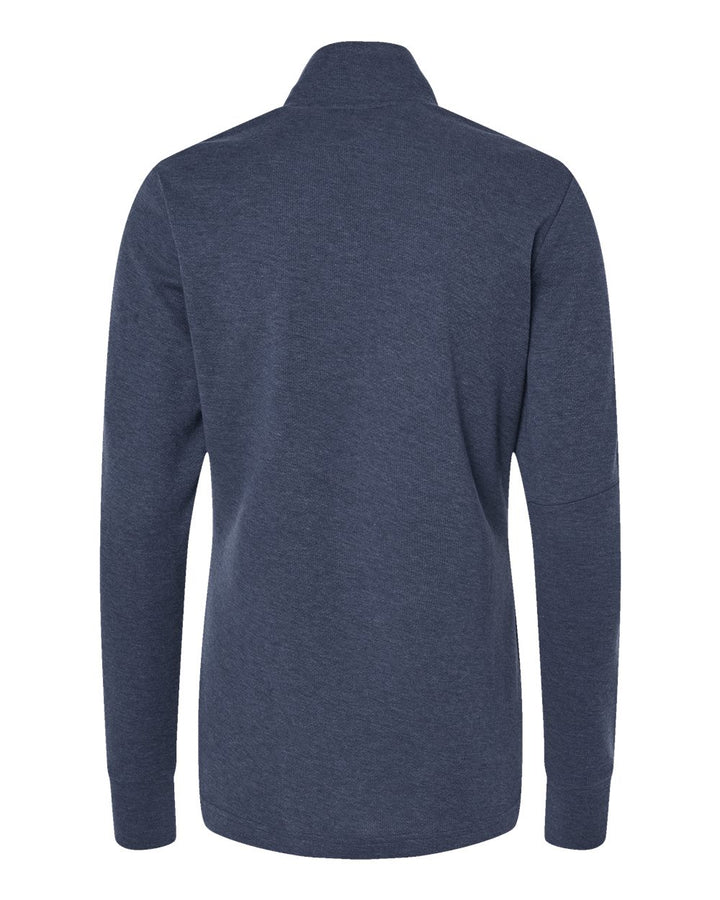 Rear View of Collegiate Navy Melange Women's 3-Stripes Quarter-Zip Sweater - A555