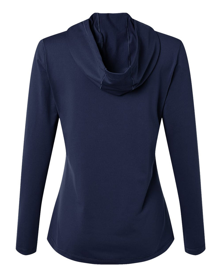 Rear View of Collegiate Navy Women's Performance Hooded Pullover - A1003