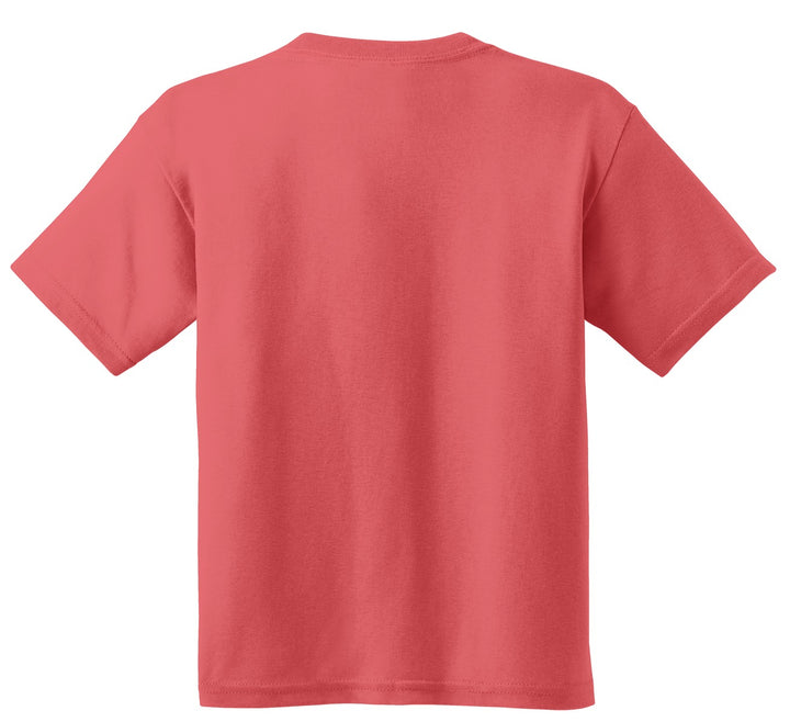 Rear View of Coral Silk Gildan - Youth Heavy Cotton 100% Cotton T-Shirt. 5000B