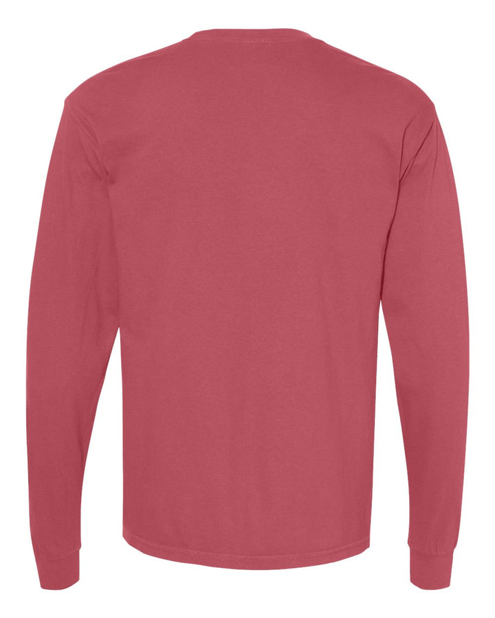 Rear View of Crimson Garment-Dyed Heavyweight Long Sleeve T-Shirt - 6014