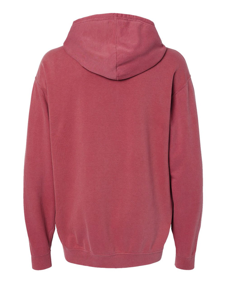 Rear View of Crimson Garment-Dyed Lightweight Fleece Hooded Sweatshirt - 1467