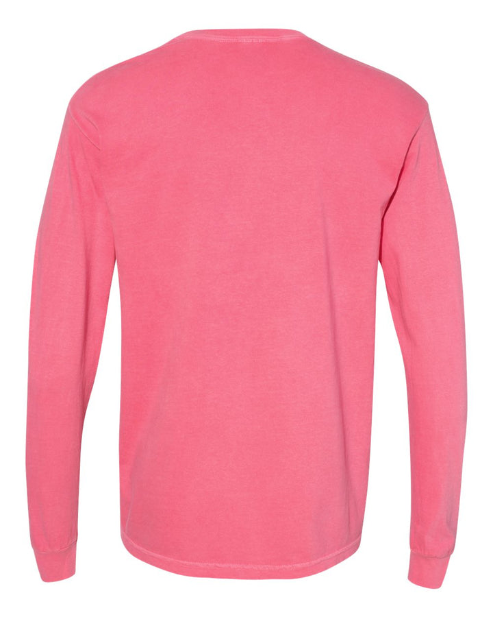 Rear View of Crunchberry Garment-Dyed Heavyweight Long Sleeve T-Shirt - 6014