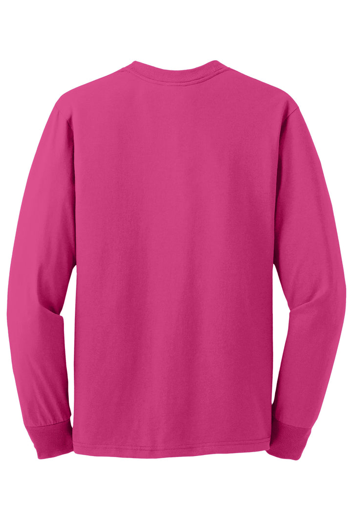 Rear View of Cyber Pink Jerzees - Dri-Power 50/50 Cotton/Poly Long Sleeve T-Shirt. 29LS