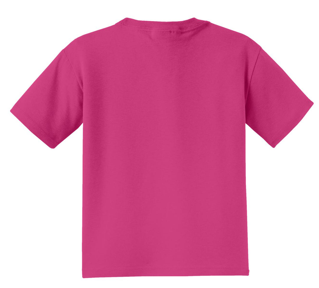 Rear View of Cyber Pink Jerzees - Youth Dri-Power 50/50 Cotton/Poly T-Shirt. 29B