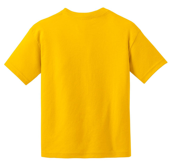 Rear View of Daisy Gildan Youth DryBlend 50 Cotton/50 Poly T-Shirt. 8000B
