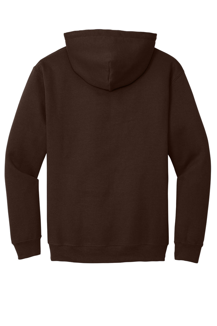 Rear View of Dark Chocolate Gildan - Heavy Blend Hooded Sweatshirt. 18500