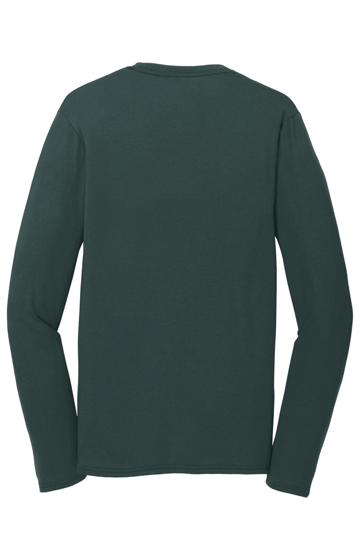 Rear View of Dark Green Port & Company Long Sleeve Performance Blend Tee. PC381LS