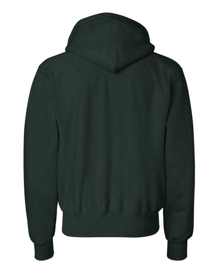 Rear View of Dark Green Reverse Weave® Hooded Sweatshirt - S101