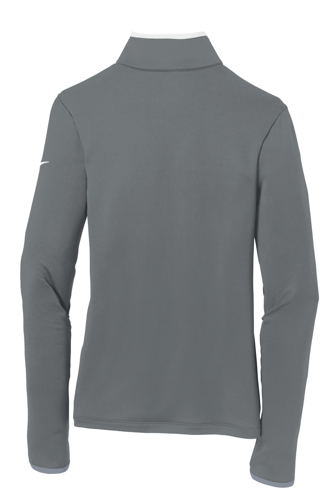 Rear View of Dark Grey/Wht Nike Women's Dri-FIT Stretch 1/2-Zip Cover-Up. 779796