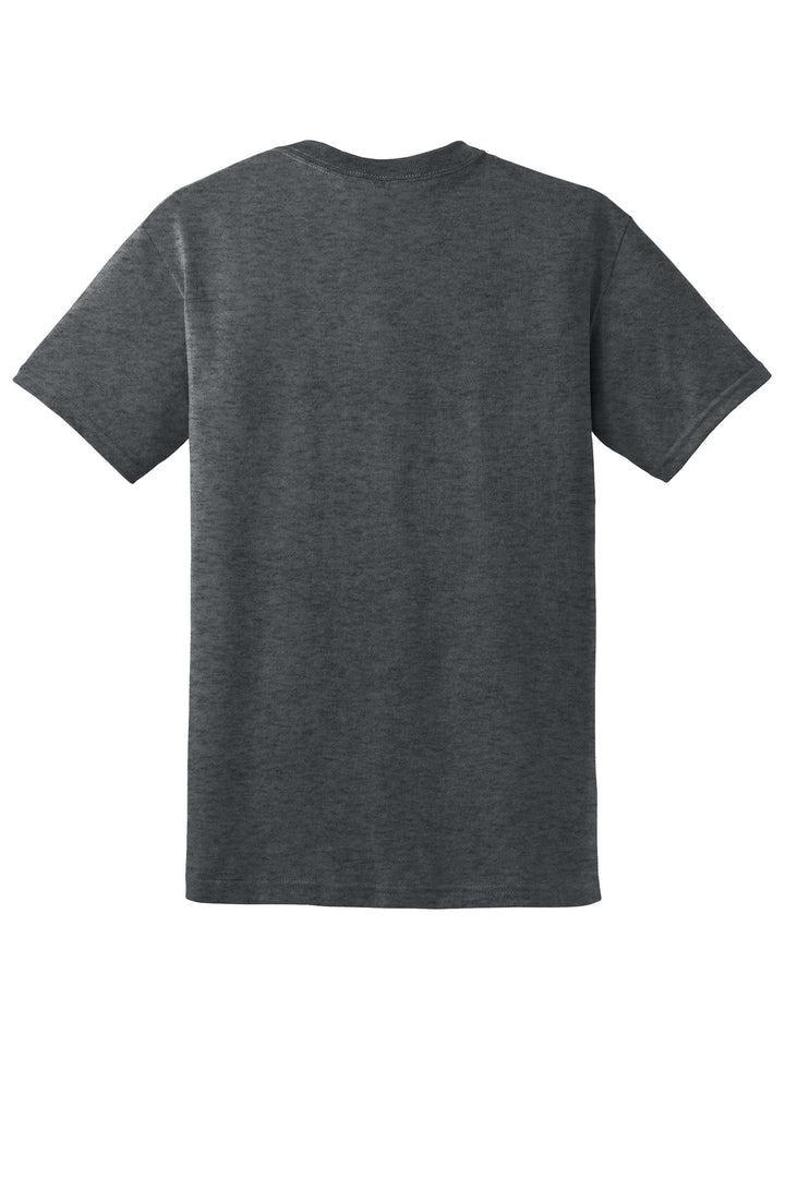 Rear View of Dark Heather Gildan DryBlend 50 Cotton/50 Poly T-Shirt. 8000