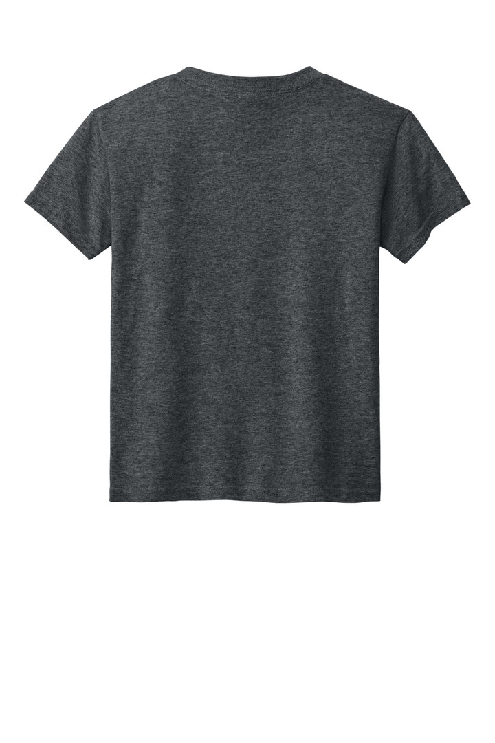 Rear View of Dark Heather Gildan Youth DryBlend 50 Cotton/50 Poly T-Shirt. 8000B