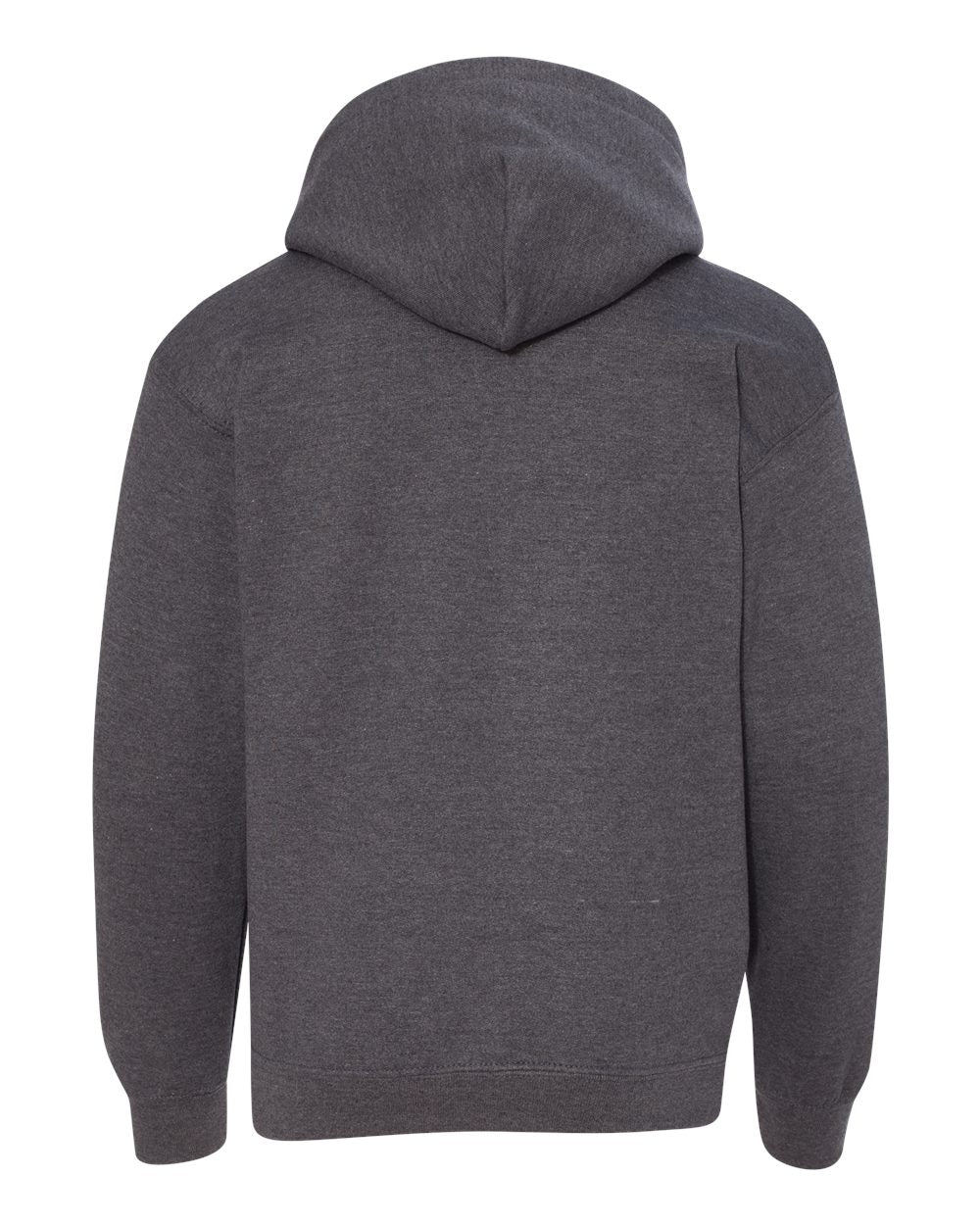 Rear View of Dark Heather Heavy Blend™ Youth Hooded Sweatshirt - 18500B