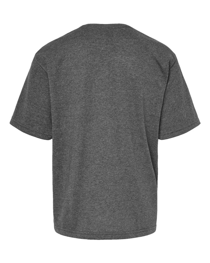 Rear View of Dark Heather Youth Gold Soft Touch T-Shirt - 4850