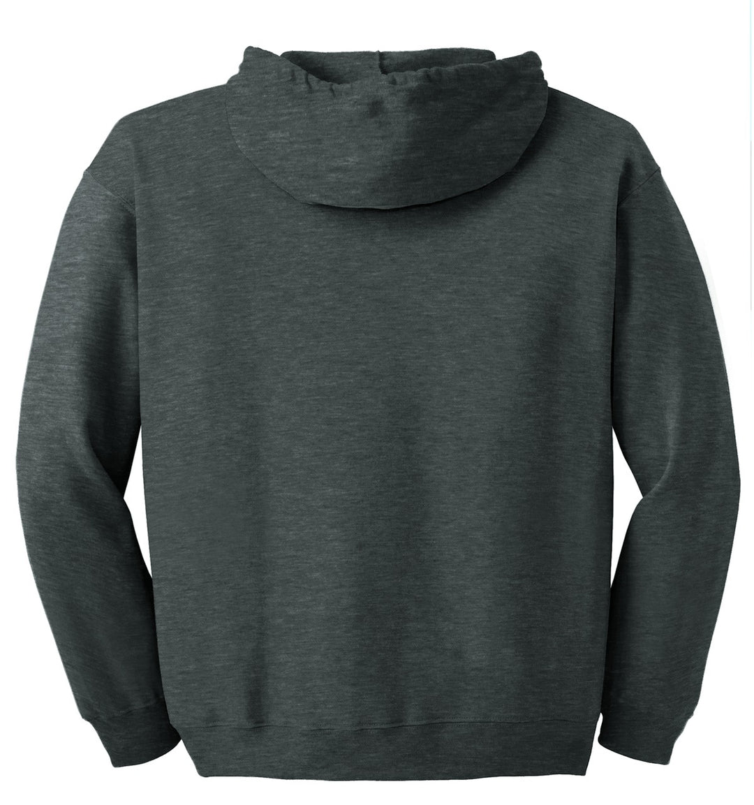 Rear View of Dark Hthr Grey Gildan - Heavy Blend Full-Zip Hooded Sweatshirt. 18600