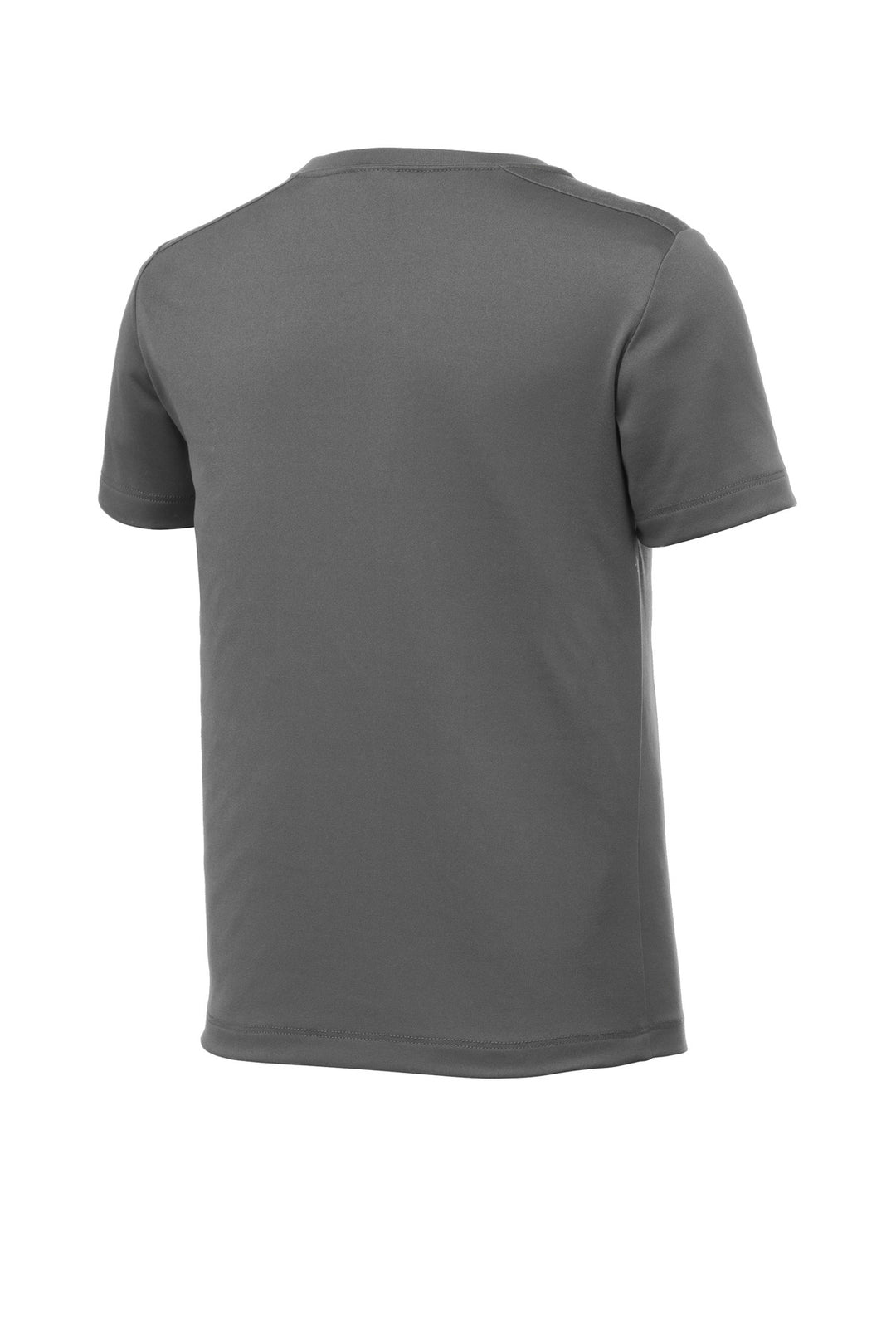 Rear View of Dark Smoke Gry Sport-Tek Youth Posi-UV Pro Tee. YST420