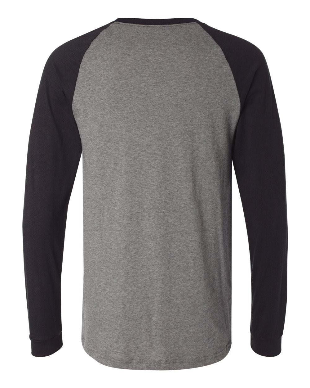 Rear View of Deep Heather/ Black Long Sleeve Jersey Baseball Tee - 3000